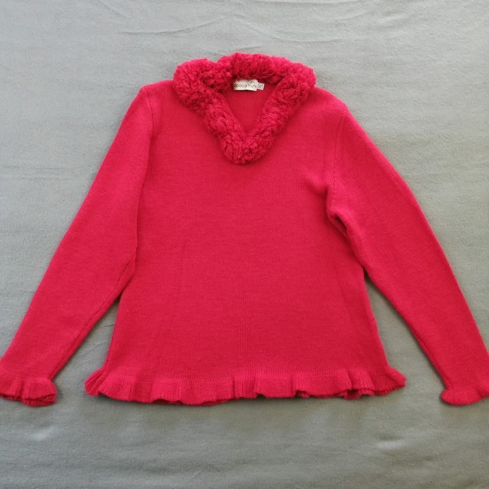 Alpaca Trunk Womens Sweater Alpaca Blend Red Pullover Knit Shaggy Collar Soft XL